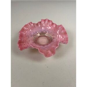 Vintage Fenton Pink Opalescent Hobnail Ruffled Edge Glass Candy Dish Bowl 6"